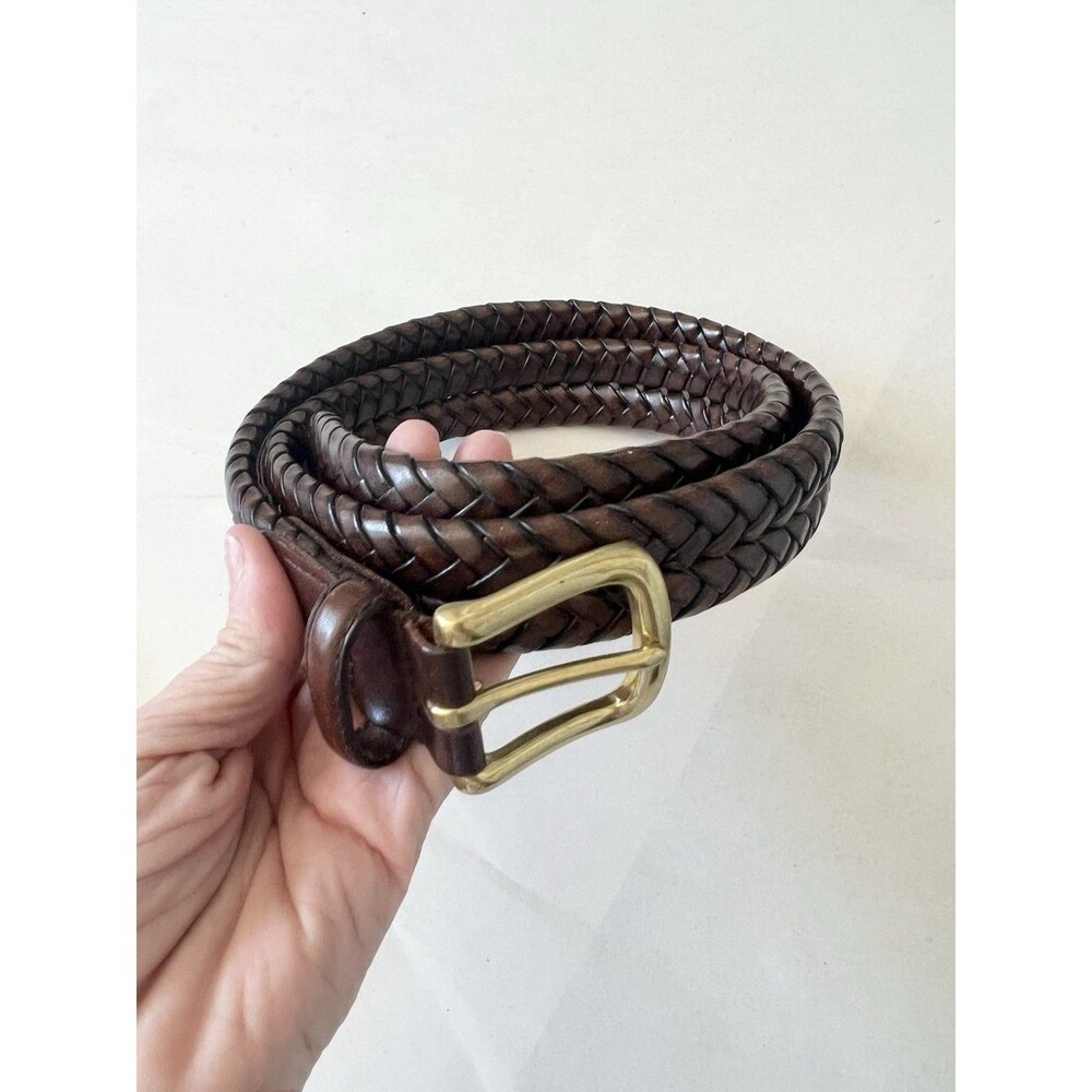 Fossil Leather Belt Braided Brass Buckle Distressed 112472 Brown Sz 80/32
